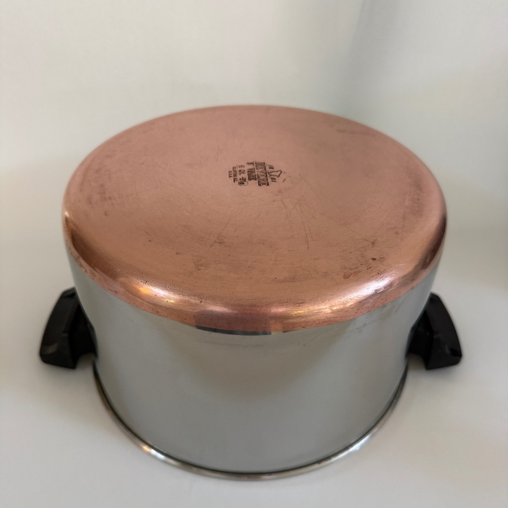 Vintage Revere Ware 6 Qt Stock Pot Copper Bottom Stainless Steel Lid Clinton IL - Picture 6 of 13
